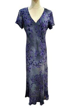 VTG 90s Minimalist Romantic Moody Floral Bias Cut MIDI Slip Dress 10 Purple Gray